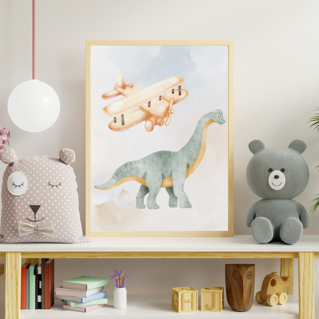 Çocuk Odası Tablosu Dinozor ve Uçak Temalı Çerçeveli Tablo Fabia Home Çocuk Odası Tablosu Dinozor ve Uçak Temalı Çerçeveli Tablo