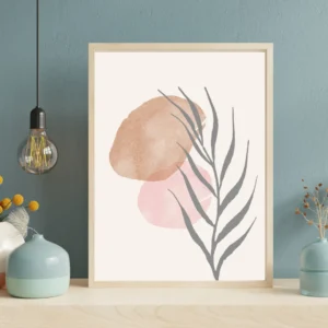 Ahşap Modern Duvar Tablosu – Minimal Yaprak Desenli Pastel Tonlarda