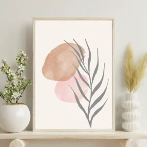 Ahşap Modern Duvar Tablosu – Minimal Yaprak Desenli Pastel Tonlarda