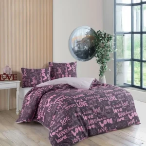 Çift Kişilik Love Desenli Pamuklu Nevresim Takımı