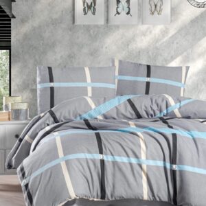 Çift Kişilik Pamuklu Nevresim Takımı Kareli Desenli Şık Tasarım